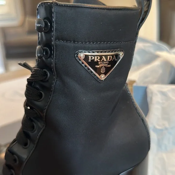 Prada Brushed leather and nylon booties fits size 5.5 / 36 EU black - Picture 8 of 17